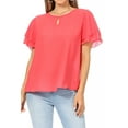 thumbnail image 1 of Women's Casual Solid Round Neck Blouse with Short Sleeves and Keyhole, 1 of 6