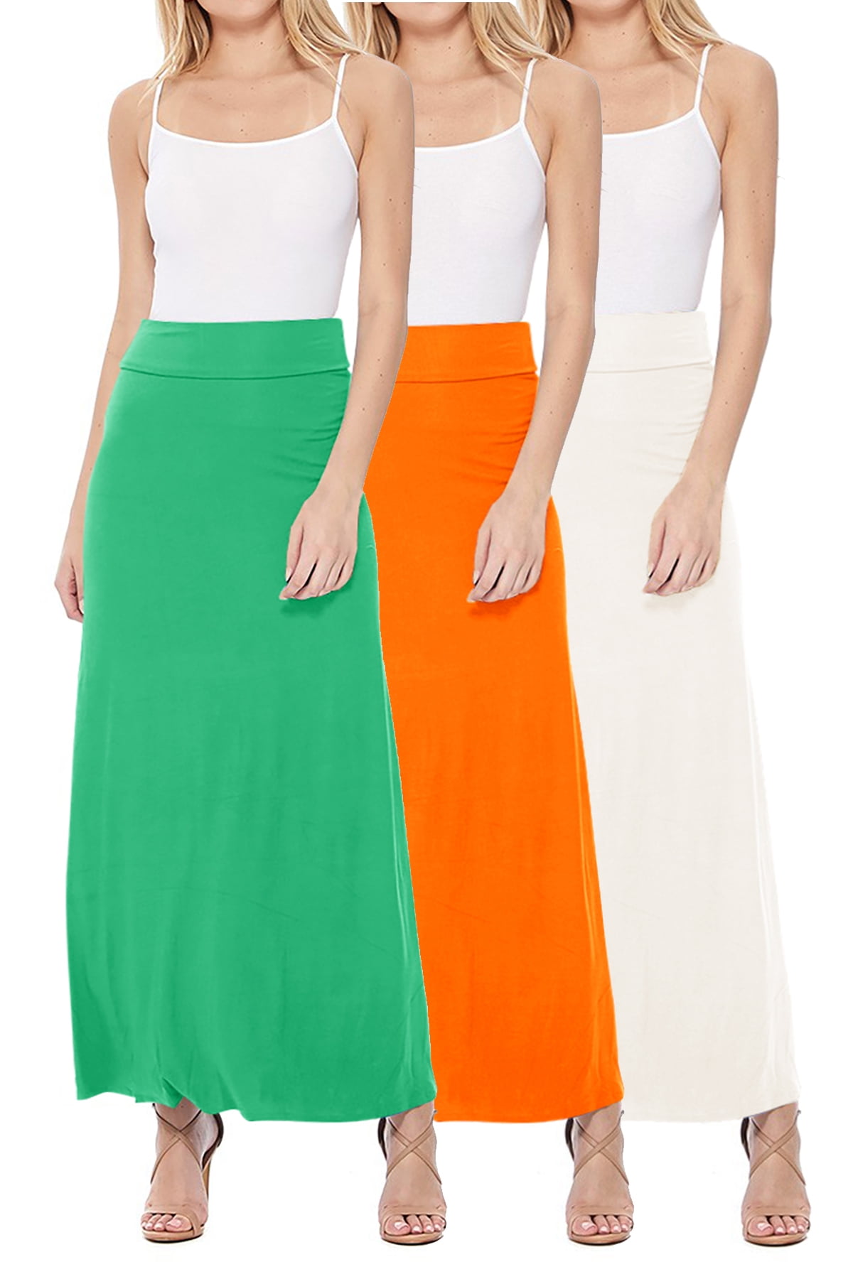 Women's Casual Solid Foldable Waisted A -line Maxi Skirt (Pack of 