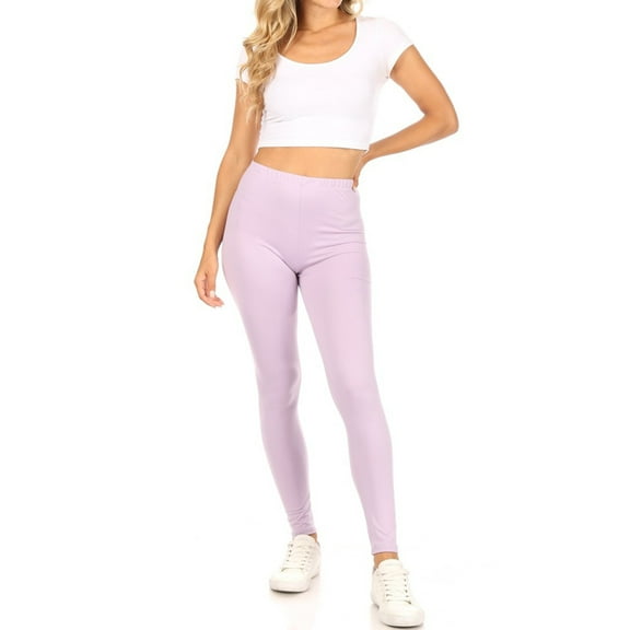 Moa Collection Women's Casual Solid Full Length Leggings Elastic Waistband
