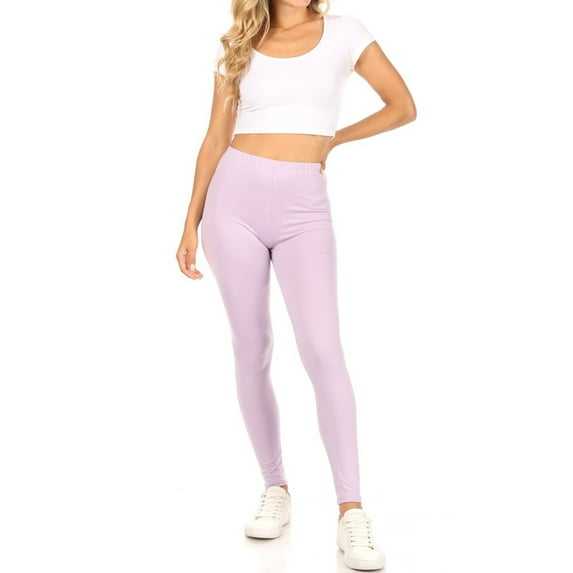 Moa Collection Women's Casual Solid Full Length Leggings Elastic Waistband