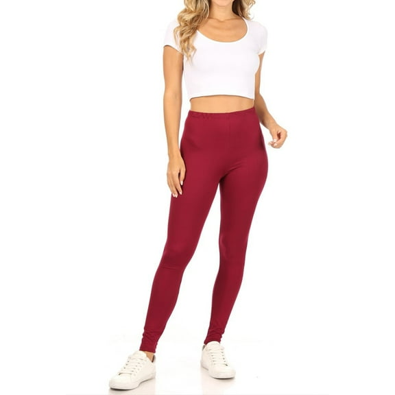 Moa Collection Women's Casual Solid Full Length Leggings Elastic Waistband