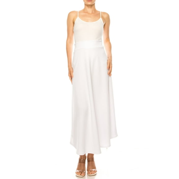 Women's Casual Solid High Waisted Flare A-line Long Skirt with Elastic Waistband