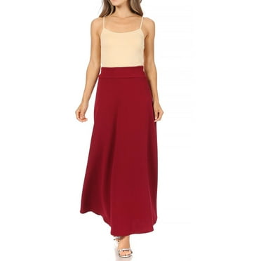 Women's Casual Solid High Waisted Flare A-line Long Skirt with Elastic Waistband