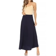 Womens Casual Solid High Waisted Flare A-line Long Skirt with Elastic Waistband