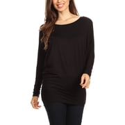 Moa Collection Womens Casual Solid Jersey Knit Long Sleeve Dolman Tunic Top