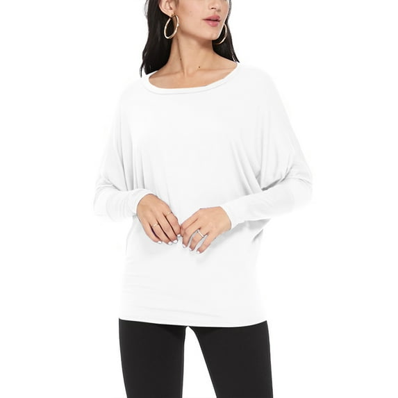 Moa Collection Women's Casual Solid Jersey Knit Long Sleeve Dolman Tunic Top