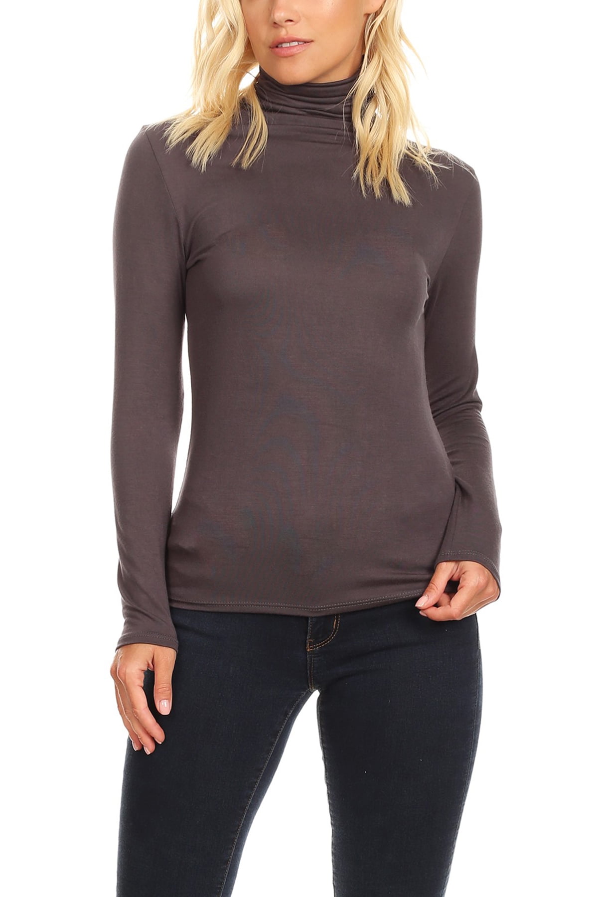 Women's Casual Solid Long Sleeve Fitted Turtleneck Sweater Top ...