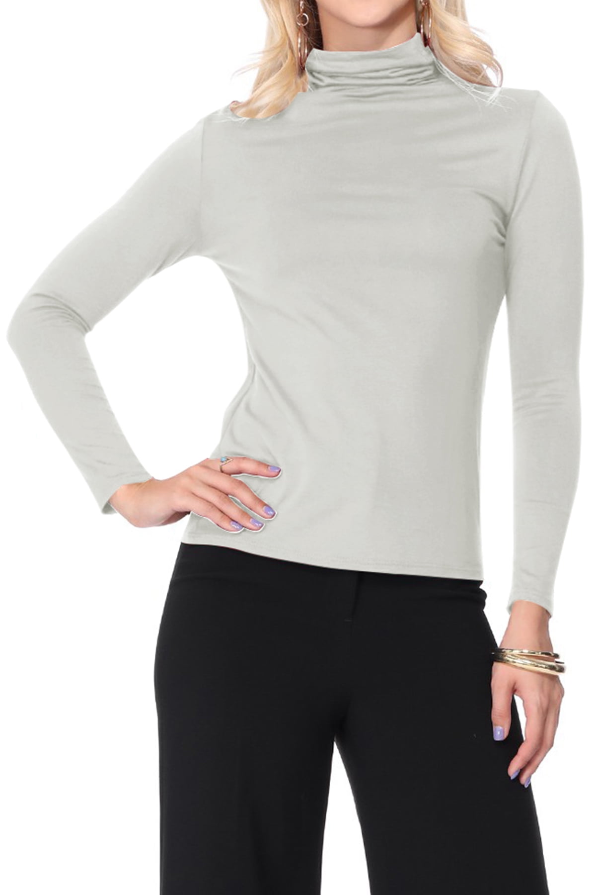 Women's Casual Solid Long Sleeve Fitted Turtleneck Sweater Top ...