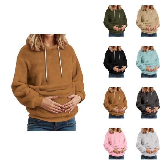 Women's Casual Solid Long Sleeve Hooded Sweatshirt Pullover Top with Pocket – Loose Fit