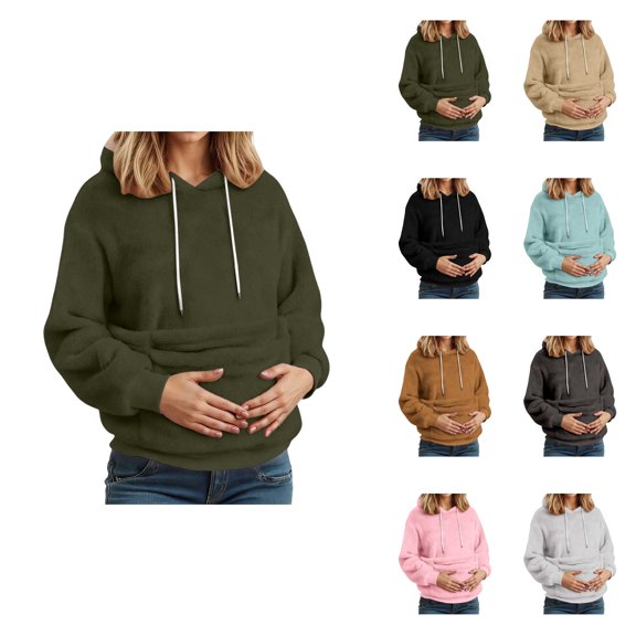 Women's Casual Solid Long Sleeve Hooded Sweatshirt Pullover Top with Pocket – Loose Fit