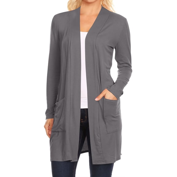 Women's Casual Long Sleeve Open Front Cardigan with Side Pockets