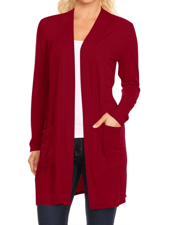 Women's Casual Long Sleeve Open Front Cardigan with Side Pockets