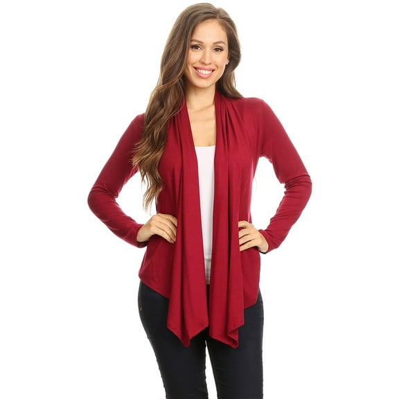 MOA COLLECTION Women's Casual Solid Long Sleeve Open Front Draped Cardigan