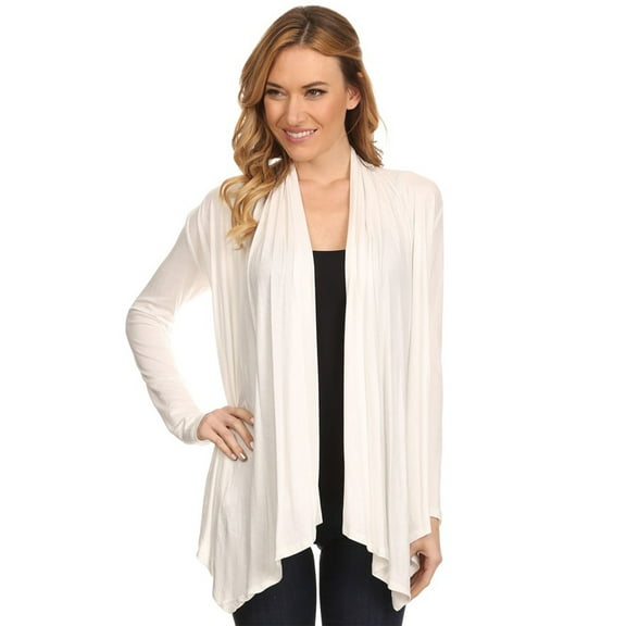 MOA COLLECTION Women's Casual Solid Long Sleeve Open Front Draped Cardigan
