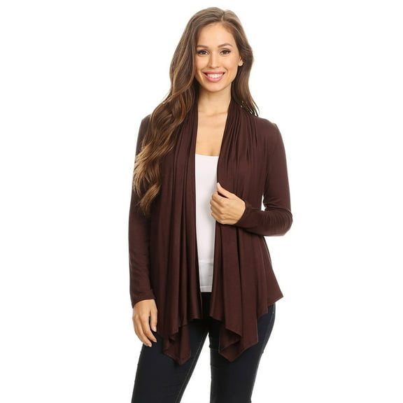 MOA COLLECTION Women's Casual Solid Long Sleeve Open Front Draped Cardigan