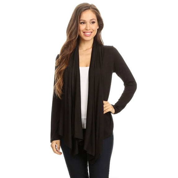 Moa Collection Women's Casual Solid Long Sleeve Open Front Draped Cardigan