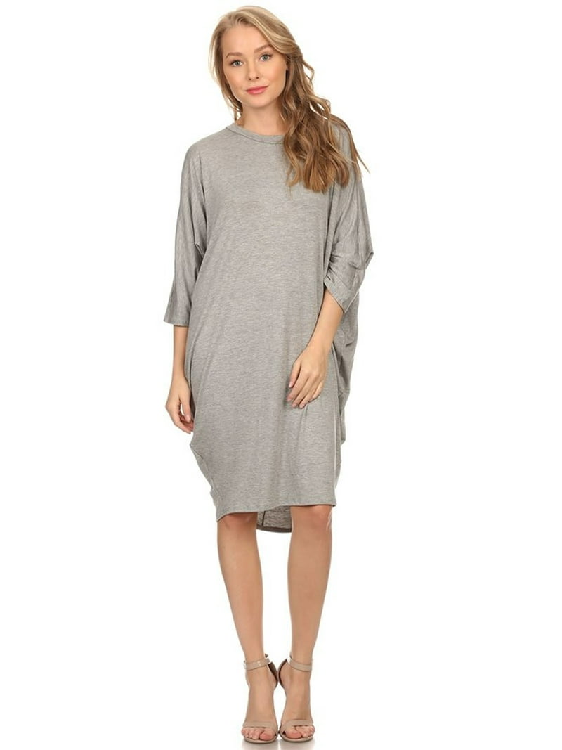 Women's Casual Solid Loose Fit Long Sleeve Dolman Style Midi Dress -  Walmart.com