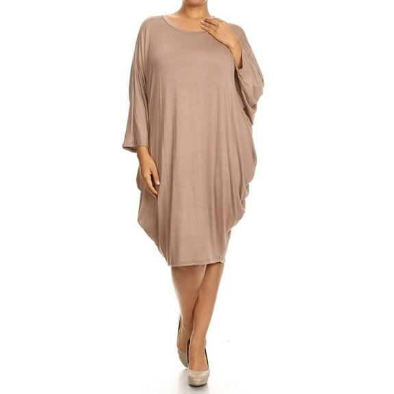 Women's Casual Solid Loose Fit Long Sleeve Dolman Style Midi Dress
