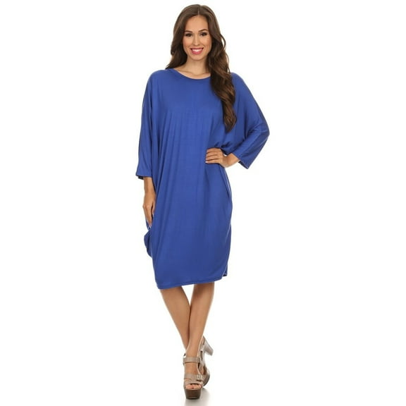 Women's Casual Plus Size Loose Fit Long Sleeve Dolman Style Midi Dress