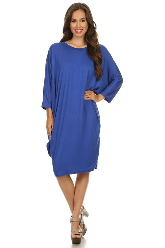 Women's Casual Solid Loose Fit Long Sleeve Dolman Style Midi Dress