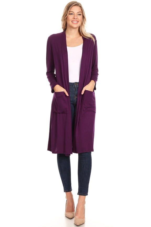 Women's Casual Solid Loose Fit Open Front Soft Duster Cardigan with Side Pockets