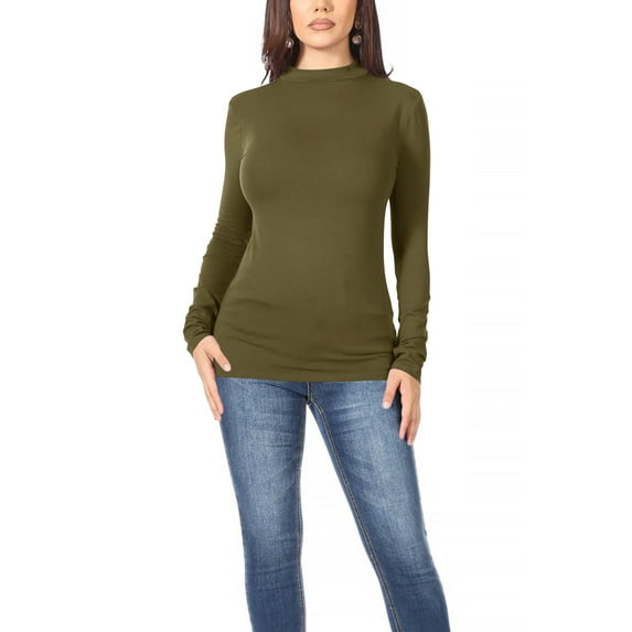 Women's Casual Solid Mock Neck Long Sleeve T-Shirt Top
