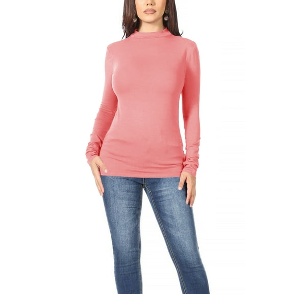 Women's Casual Solid Mock Neck Long Sleeve T-Shirt Top