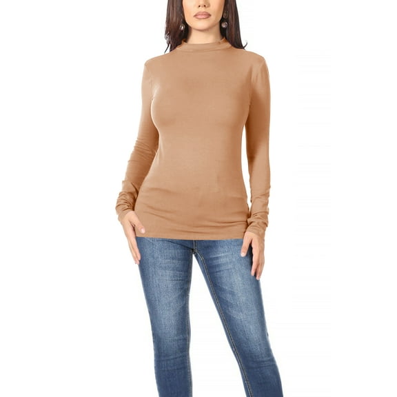 Women's Casual Solid Mock Neck Long Sleeve T-Shirt Top