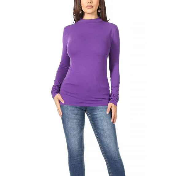 Women's Casual Solid Mock Neck Long Sleeve T-Shirt Top