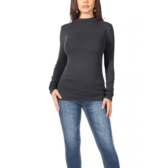 Women's Casual Solid Mock Neck Long Sleeve T-Shirt Top