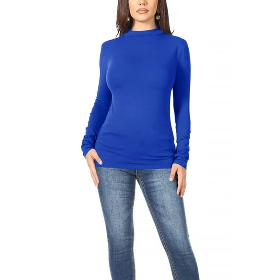 Women's Casual Solid Mock Neck Long Sleeve T-Shirt Top