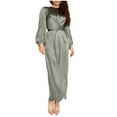 thumbnail image 1 of Women's Casual Solid Muslim Dress Crewneck Satin Wrapped Dress Dresses Long Sleeve Muslim Robe Plus Size Soft Robe Longue, 1 of 7