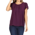 thumbnail image 1 of Women's Casual Solid Pleated Front Petal Cap Sleeve Round Neck Tee Blouse Top, 1 of 6