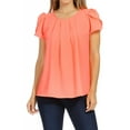 thumbnail image 1 of Women's Casual Solid Pleated Front Petal Cap Sleeve Round Neck Tee Blouse Top, 1 of 6