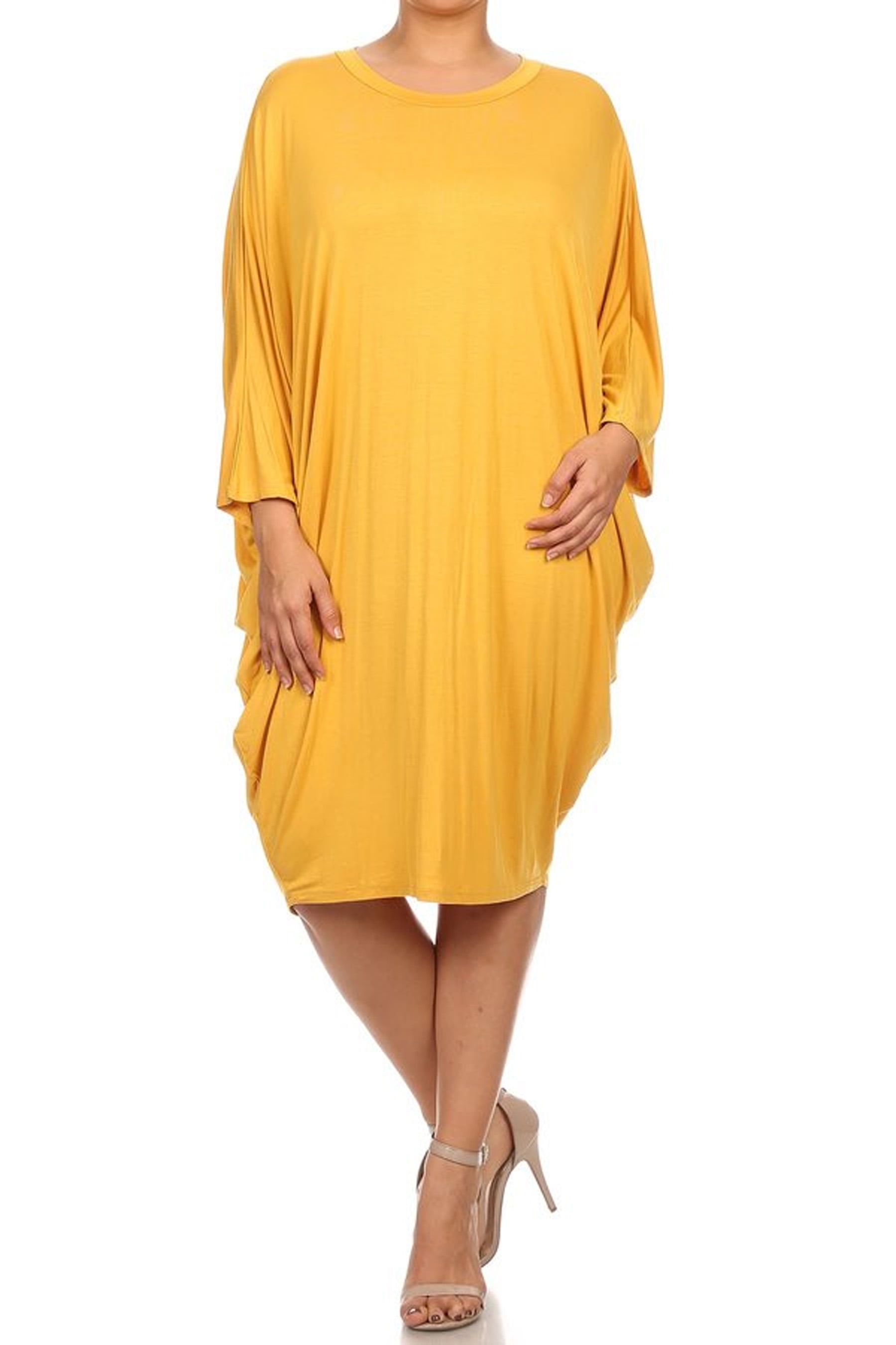 Women's Casual Solid Plus Size Loose Fit Long Sleeve Dolman Style Midi Dress  - Walmart.com