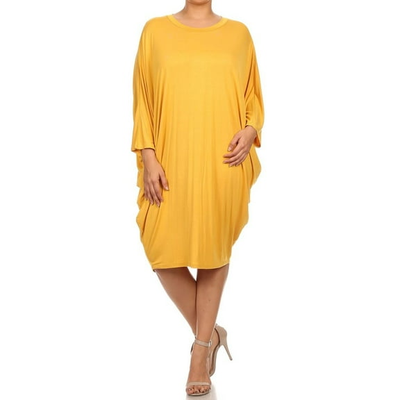 Women's Plus Size Dolman Sleeve Midi Dress Casual Solid Loose Fit