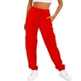 thumbnail image 1 of Women's Casual Solid Pocket Pants High Waist Elastic Band Sweater Pants Drawstring Cargo Pants, 1 of 4