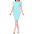 thumbnail image 1 of Women's Casual Solid Puff Sleeves Midi Dress with Belt, 1 of 6