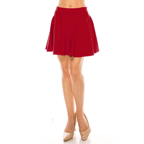 Women's Casual Solid Pull On A-Line Flared Casual Mini Stretch Skater Skirt