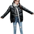 thumbnail image 1 of Women's Casual Solid Quilted Shiny Puffer Jacket Winter Warm Long Sleeve Zip Up Stand Collar Chunky Padded Coat, 1 of 7