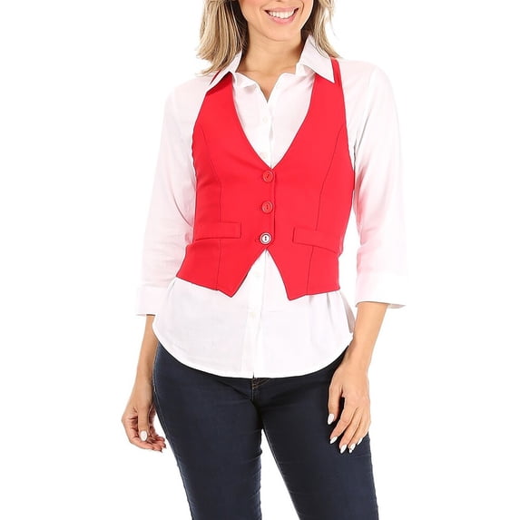 Women's Casual Solid Racerback Vest Button Down Closure