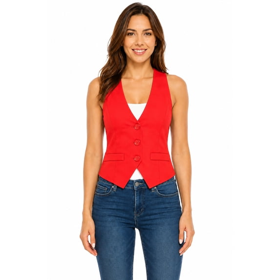 Women's Casual Solid Racerback Vest Button Down Closure