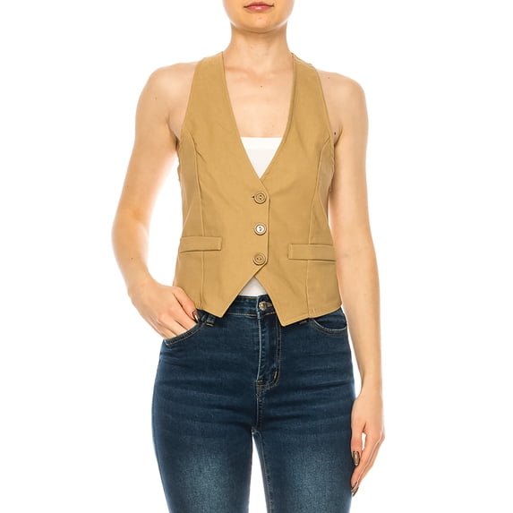 Women's Casual Solid Racerback Vest Button Down Closure