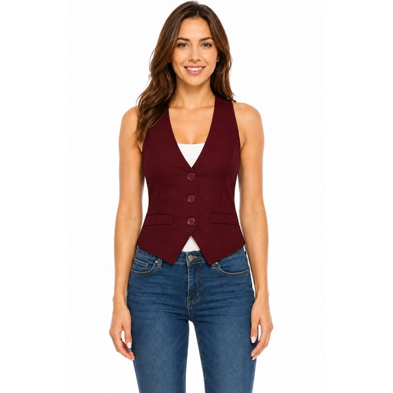 Women's Casual Solid Racerback Vest Button Down Closure
