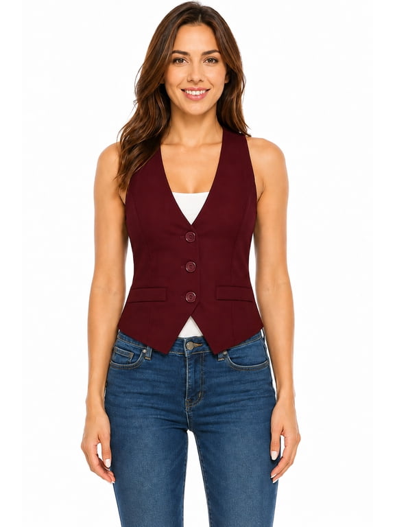 Women's Casual Solid Racerback Vest Button Down Closure