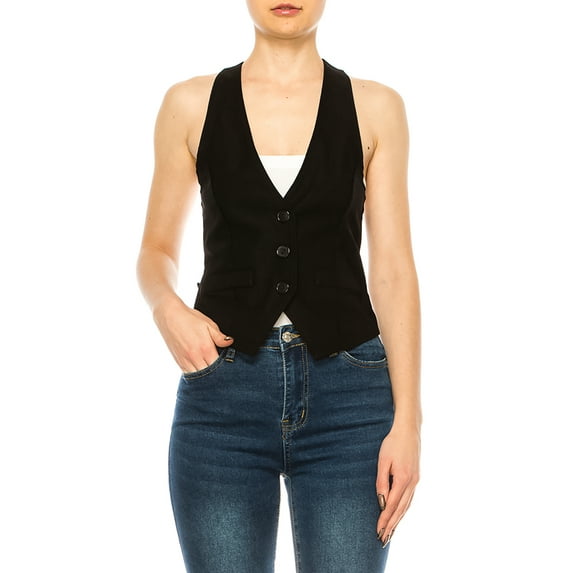 Women's Casual Solid Racerback Vest Button Down Closure