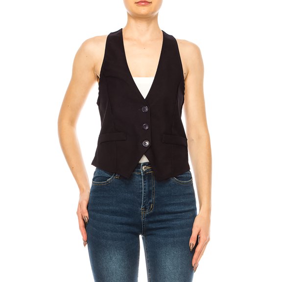 Women's Casual Solid Racerback Vest Button Down Closure