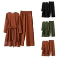 thumbnail image 1 of Women's Casual Solid Retro Plus Size Shirt High Waist Loose Long Pant Suit Womans Capris, 1 of 4