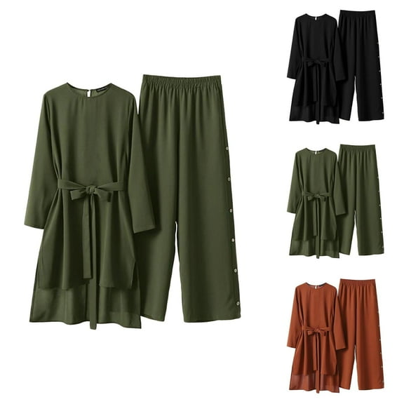 Women's Casual Solid Retro Plus Size Shirt High Waist Loose Long Pant Suit Womens Pants Casual