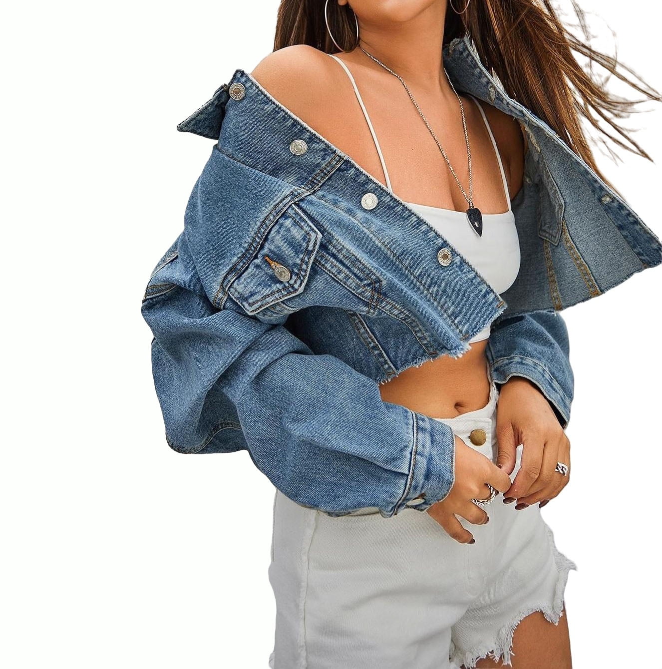 Women's Casual Solid Ripped Distressed Cropped Denim Jean